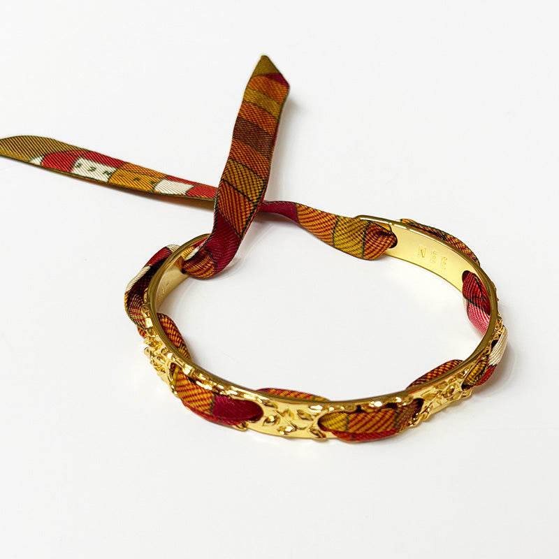 Fairy Gold Bracelet with 1cm Checkerboard Silk Twill