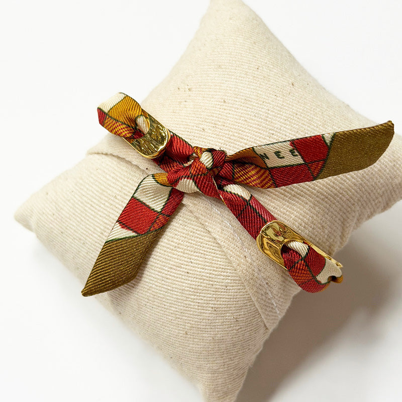Fairy Gold Bracelet with 1cm Checkerboard Silk Twill