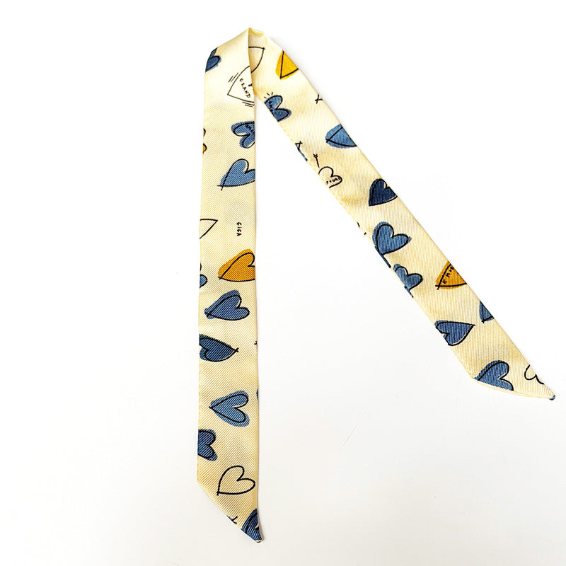 Silk Twill 2cm Hearts Blue + Cream