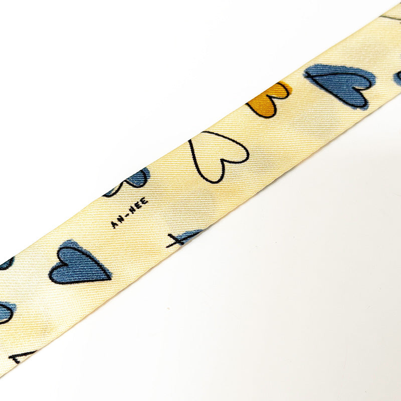 Silk Twill 2cm Hearts Blue + Cream