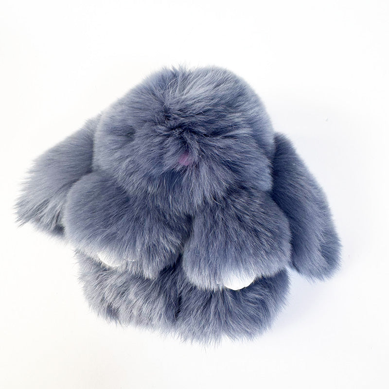 Mini Rabbit Fur Bag Charm Key Ring Charcoal