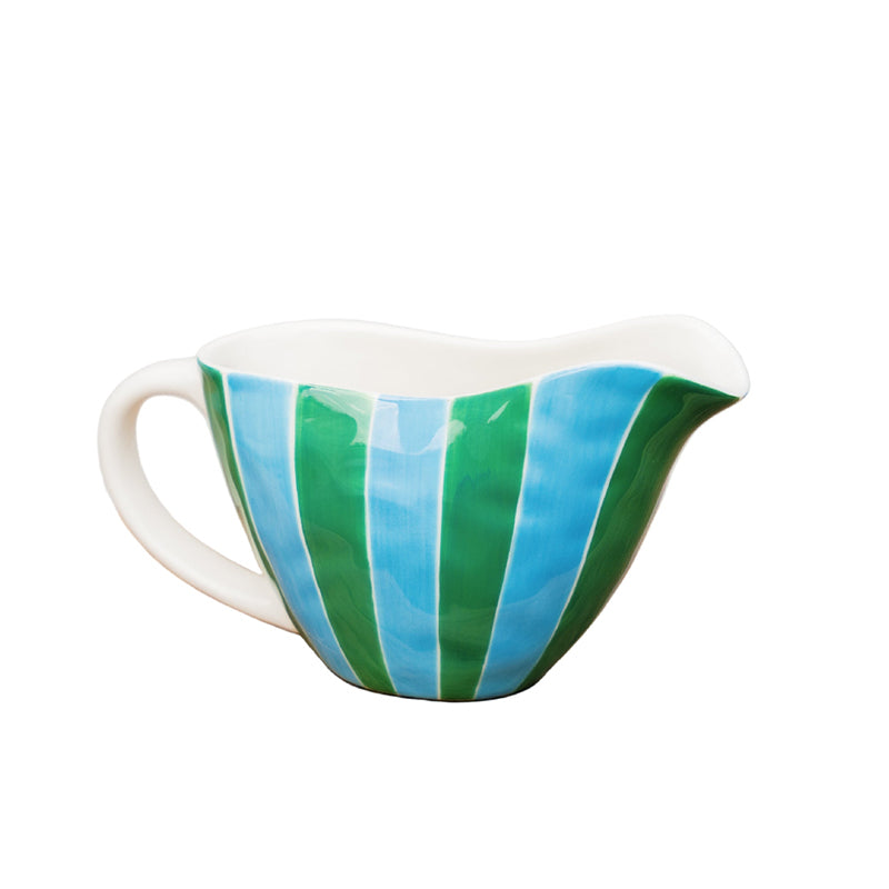 Green and Cornflower Blue Stripes Gravy Jug
