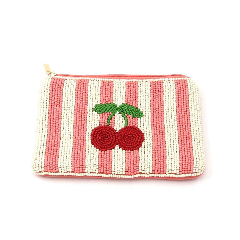 Cherry White/Pink Beaded Stripe Purse
