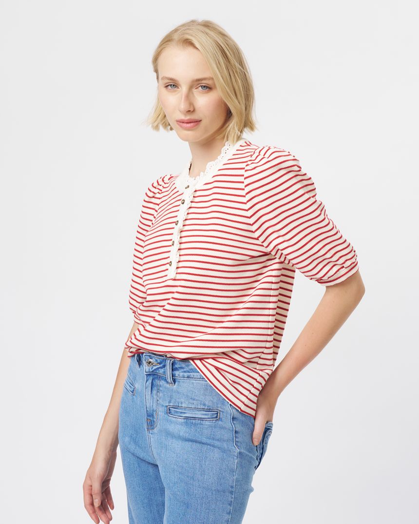 Jacqueline Top White with Red Stripe