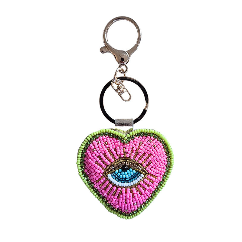 Heart/Eye Beaded Keychain