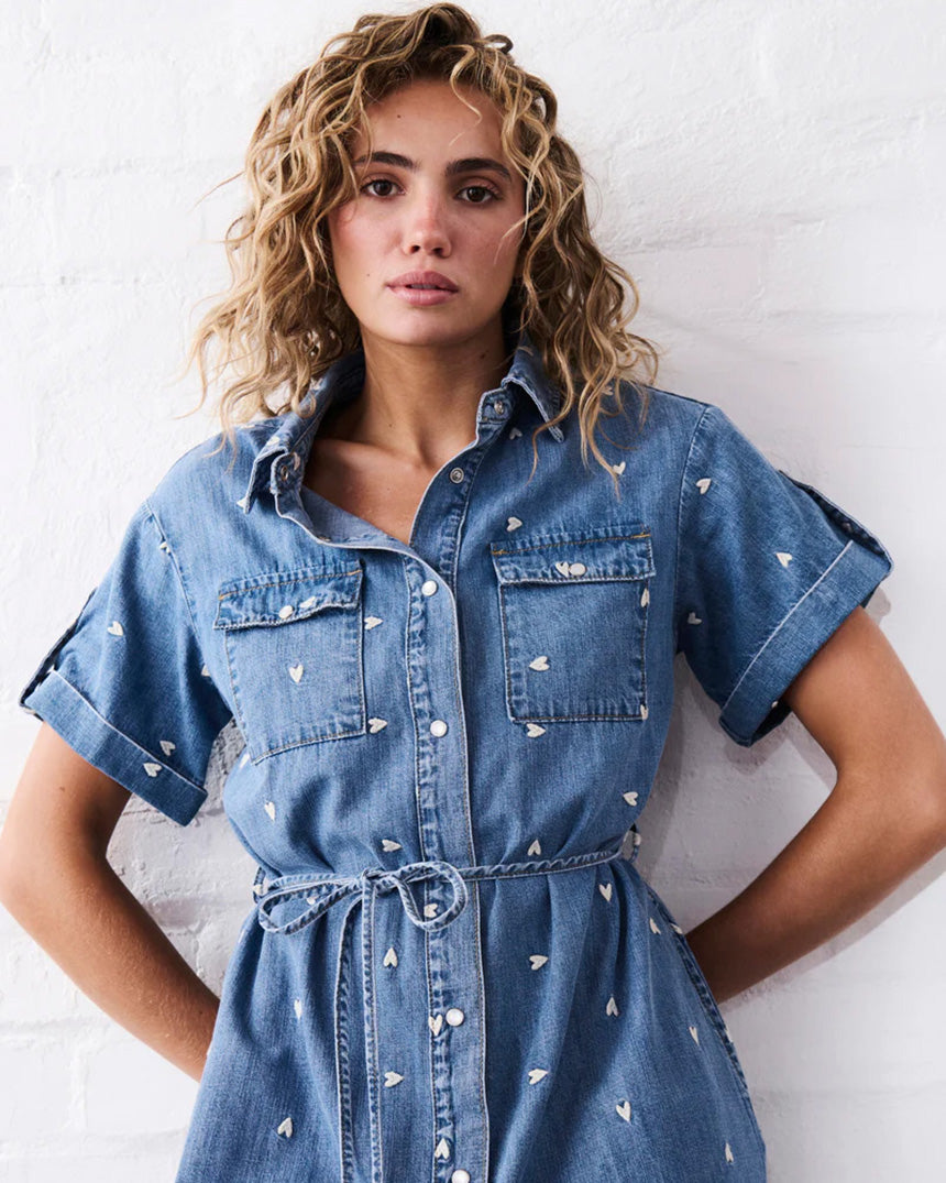 Simone Dress Heart 70s Blue