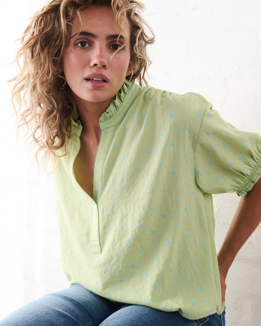 Sara Shirt Green with Blue Dots