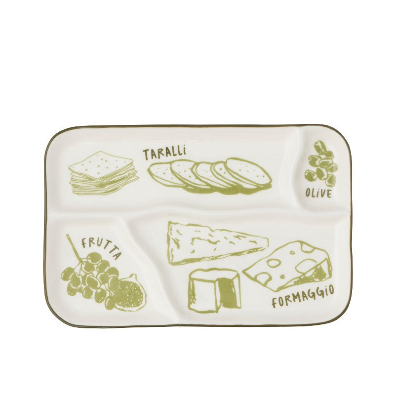 Deli Ceramic Divided Cheese Plate Green