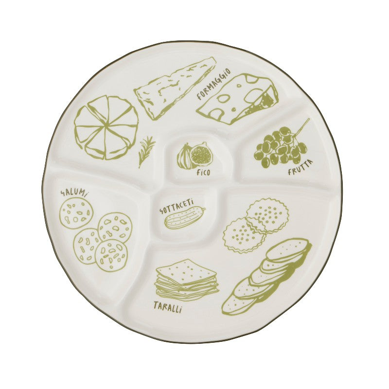 Deli Ceramic Divided Cheese Platter Green