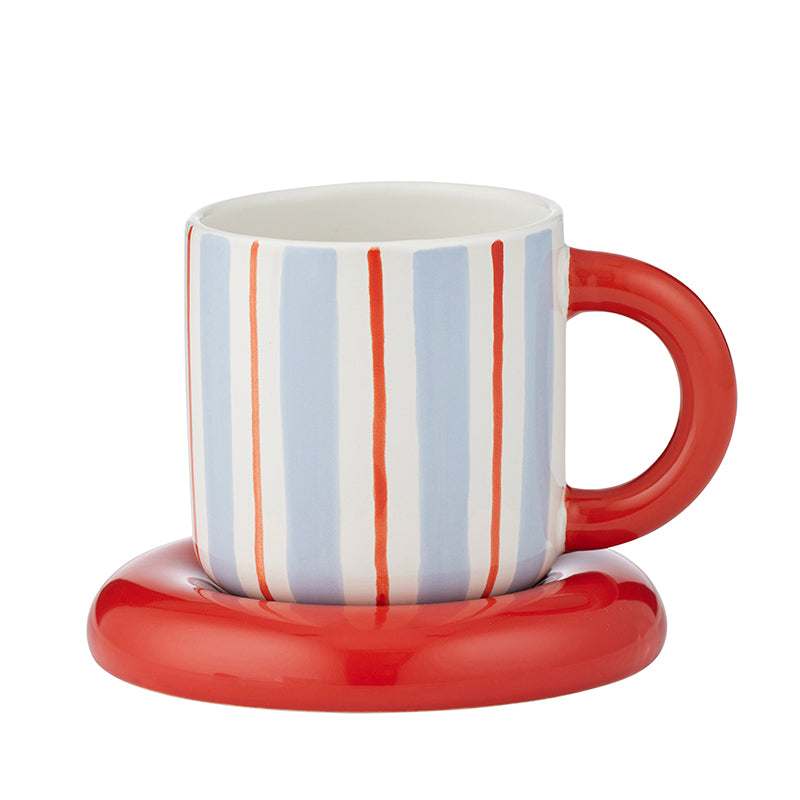 Candy Stripe Cup & Saucer Sky/Tomato