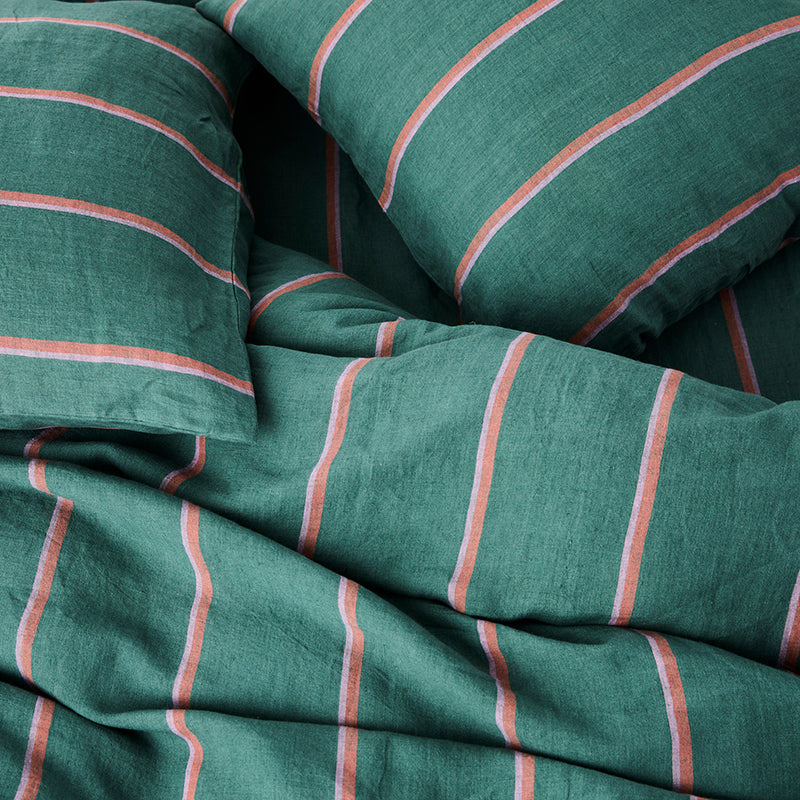 Wakame Crush Stripe Linen Quilt Cover