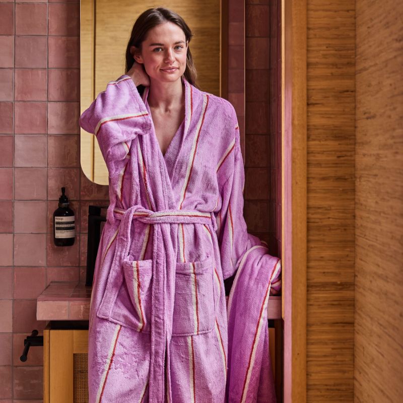 Lavender Field Stripe Bamboo Terry Bath Robe