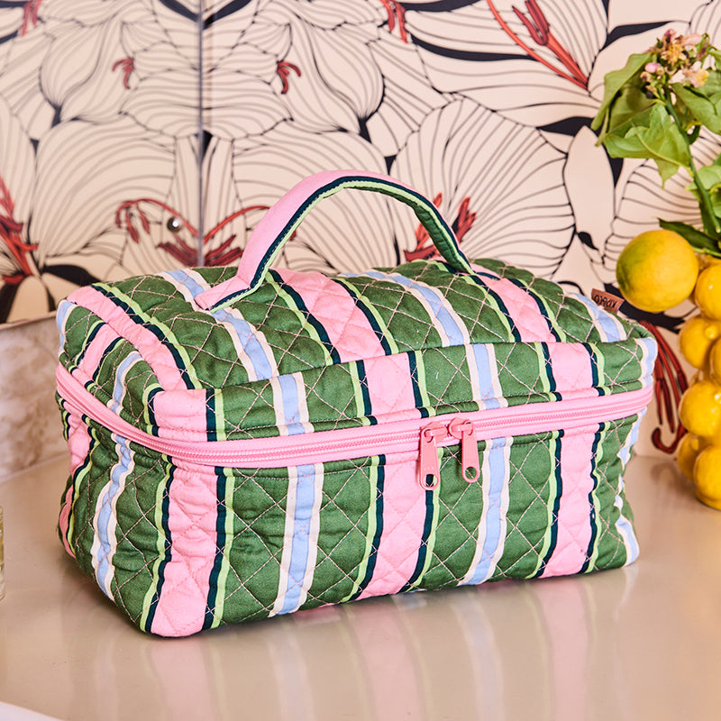 Cactus Stripe Quilted Cotton Toiletry Case