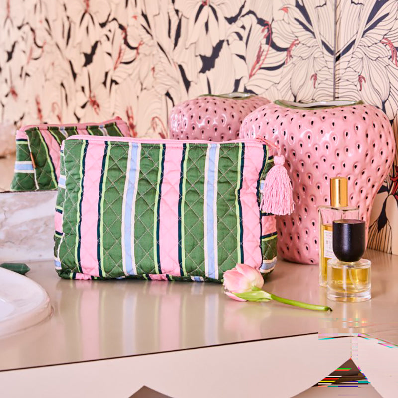 Cactus Stripe Quilted Cotton Toiletry Purse