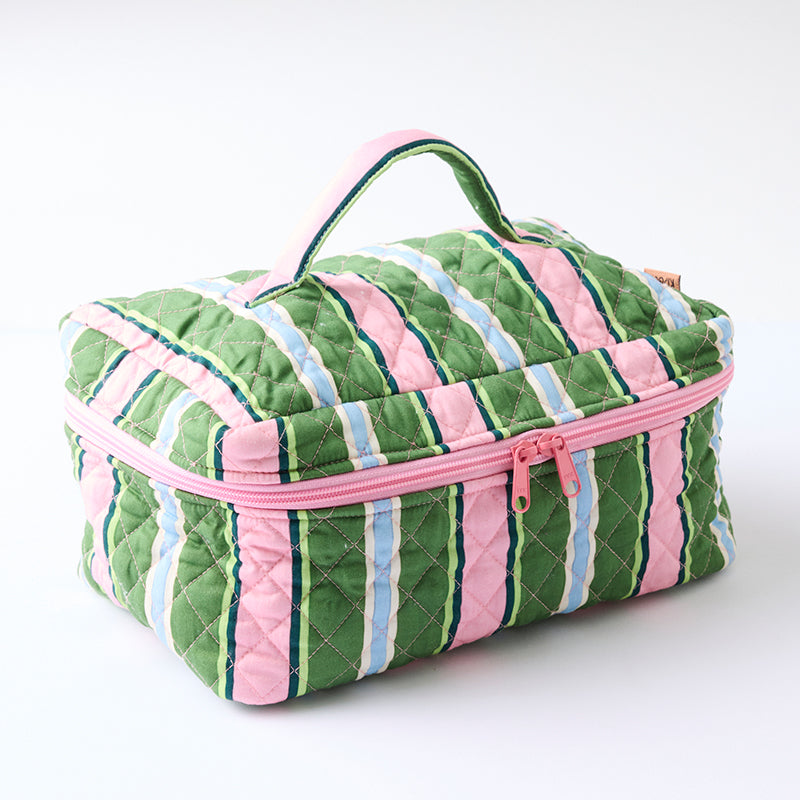 Cactus Stripe Quilted Cotton Toiletry Case