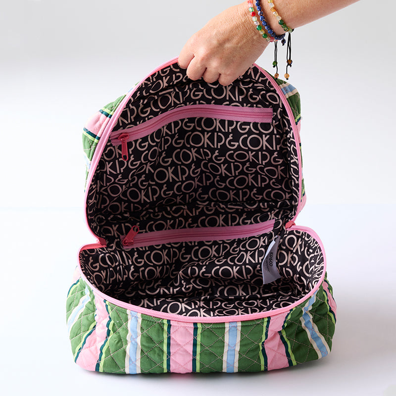 Cactus Stripe Quilted Cotton Toiletry Case
