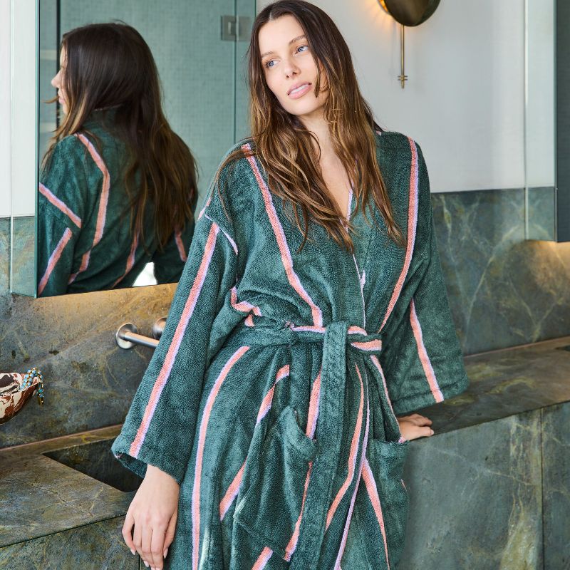 Wakame Crush Stripe Bamboo Terry Bath Robe