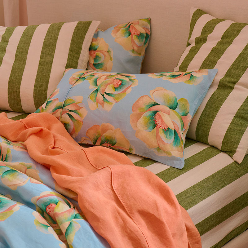 Coral Blossom Linen Flat Sheet
