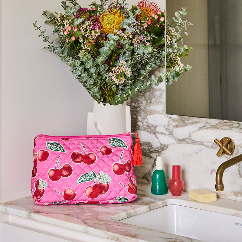 Cherry Blossom Quilted Cotton Toiletry Purse