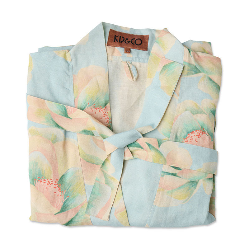 Big Beauty Floral Blue Linen Robe