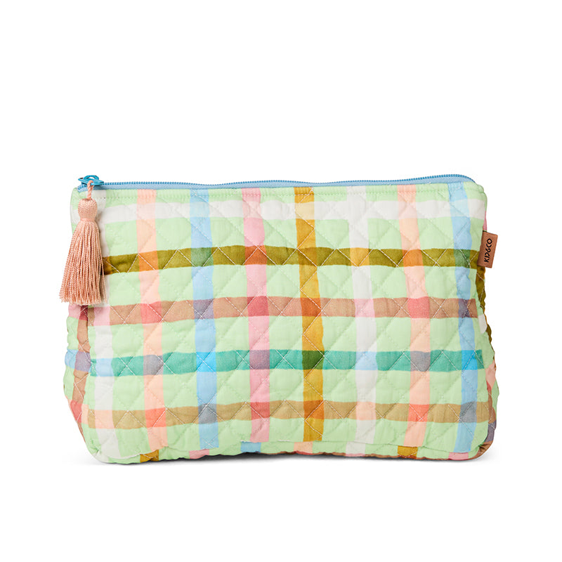 Candy Check Mint Quilted Cotton Toiletry Purse