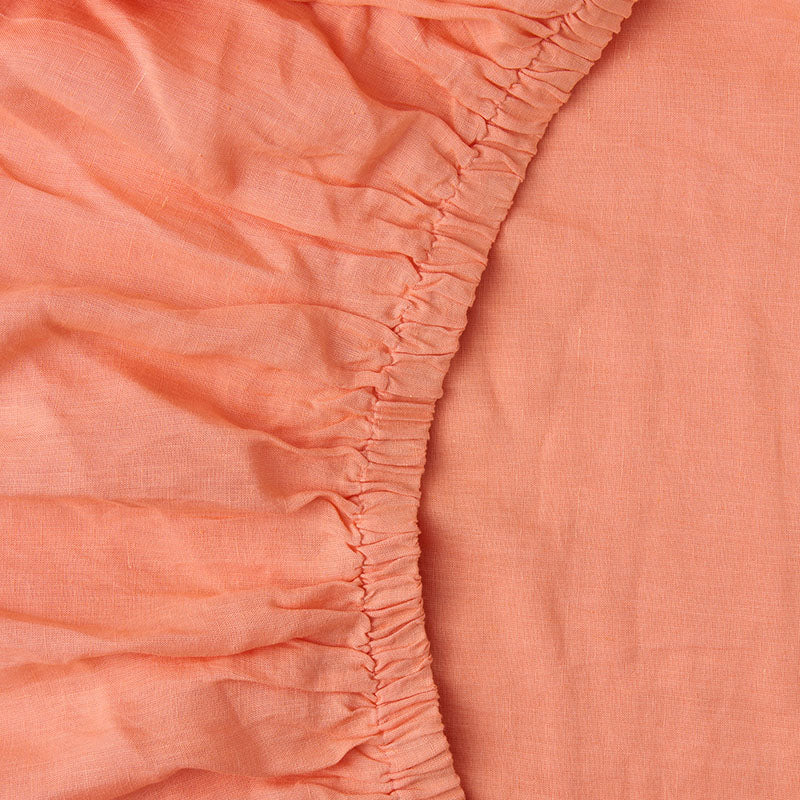 Coral Blossom Linen Fitted Sheet