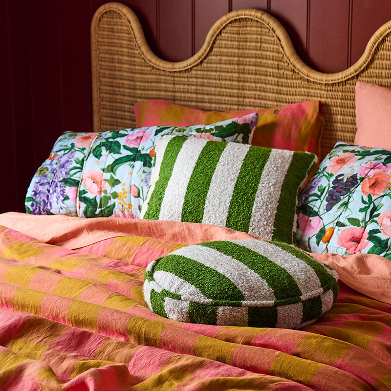 Moss Stripe Square Boucle Cushion