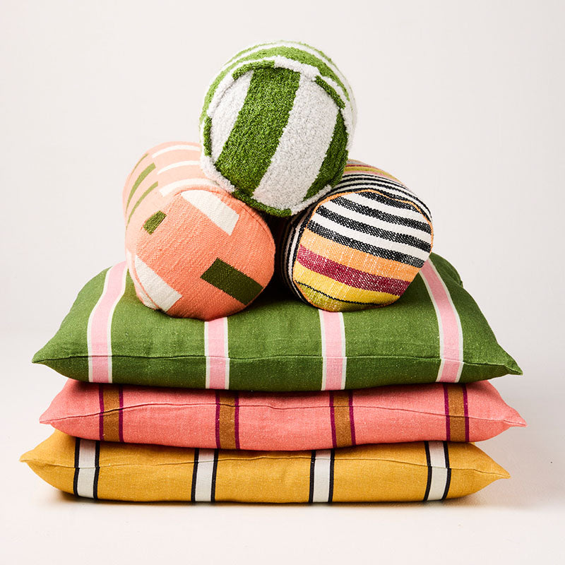 Moss Stripe Boucle Bolster Cushion