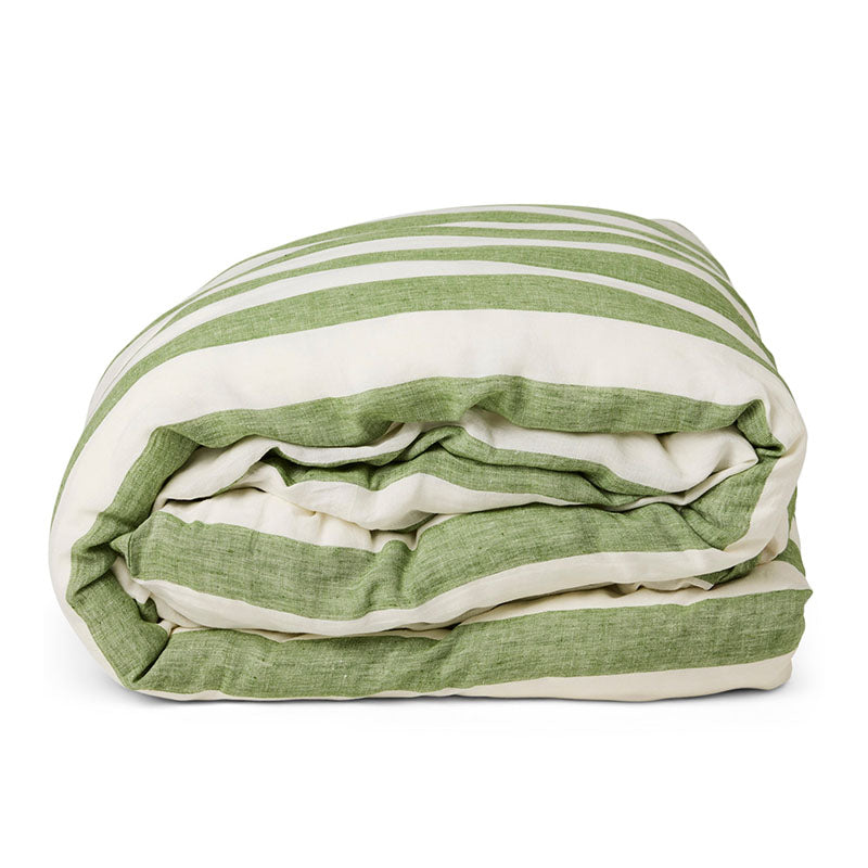 Moss Stripe Linen Quilt Cover