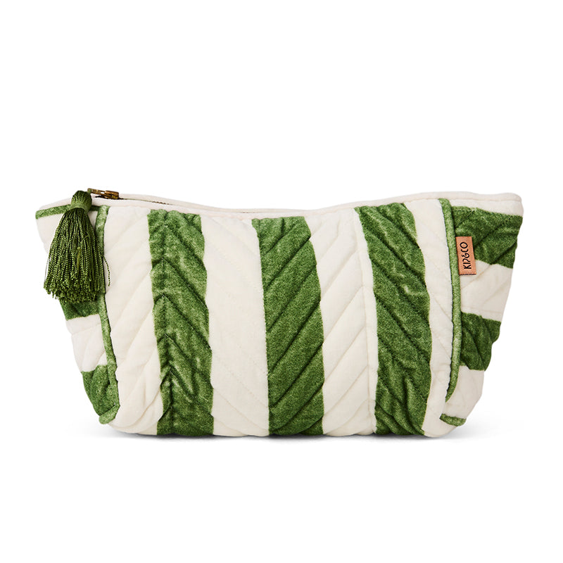 Moss Stripe Velvet Toiletry Bag