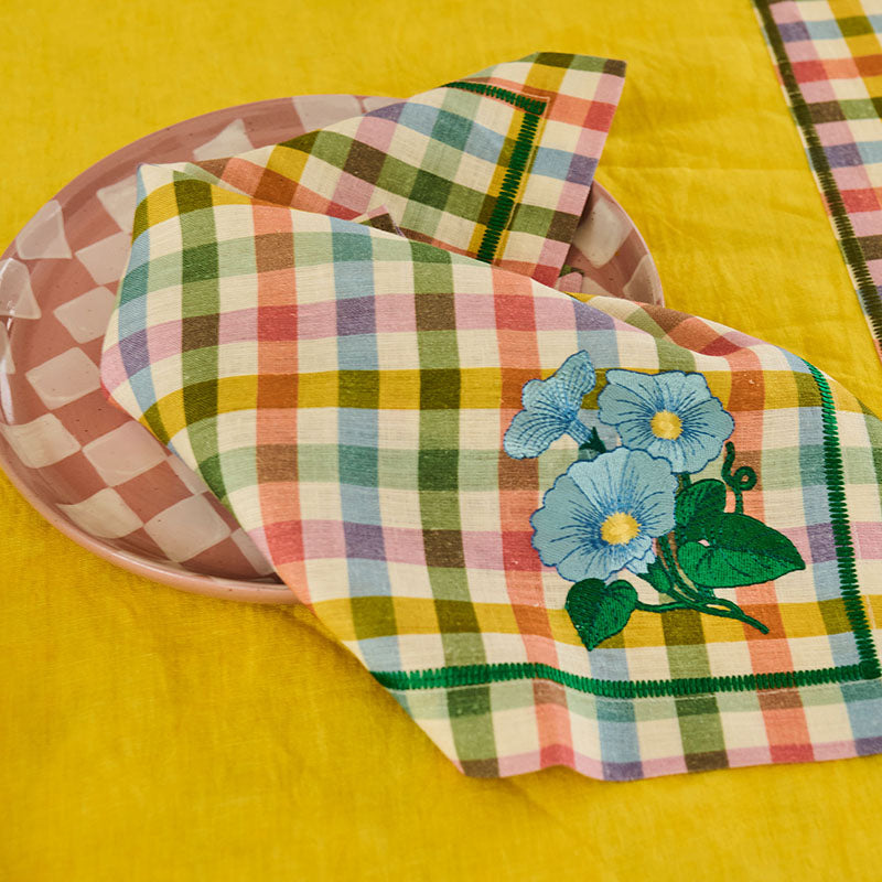 Sweet Flowers Tartan Embroidered Napkin Set of 4