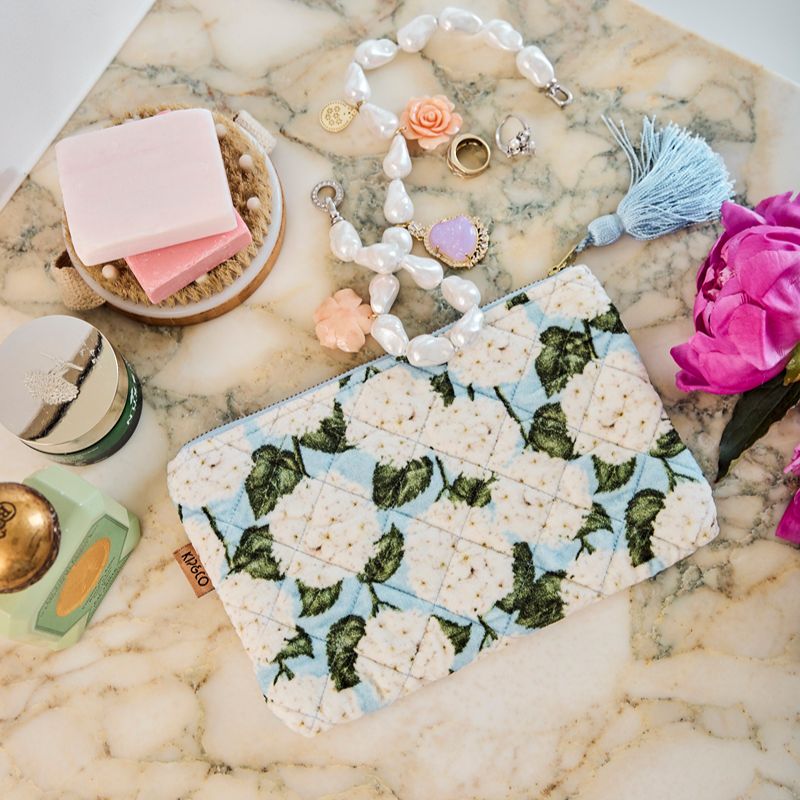 Hydrangea Blue Velvet Cosmetics Purse