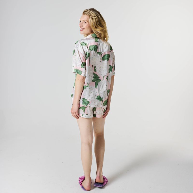 Hydrangea Pink Eco Satin Short Sleeve Shirt & Short Pyjamas