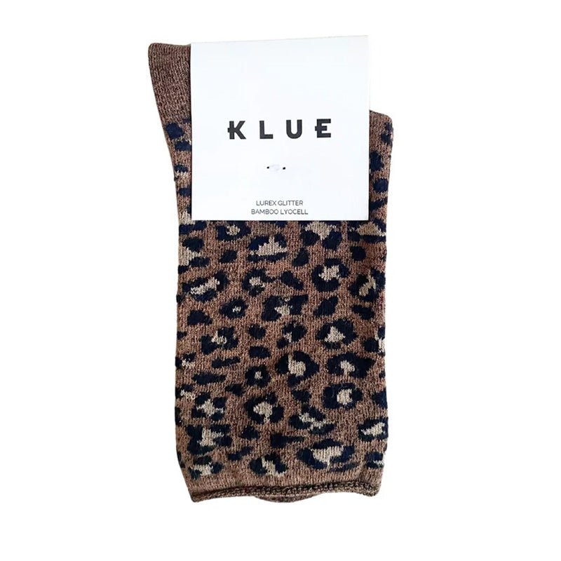 Glitter Lurex Socks Leopard Brown