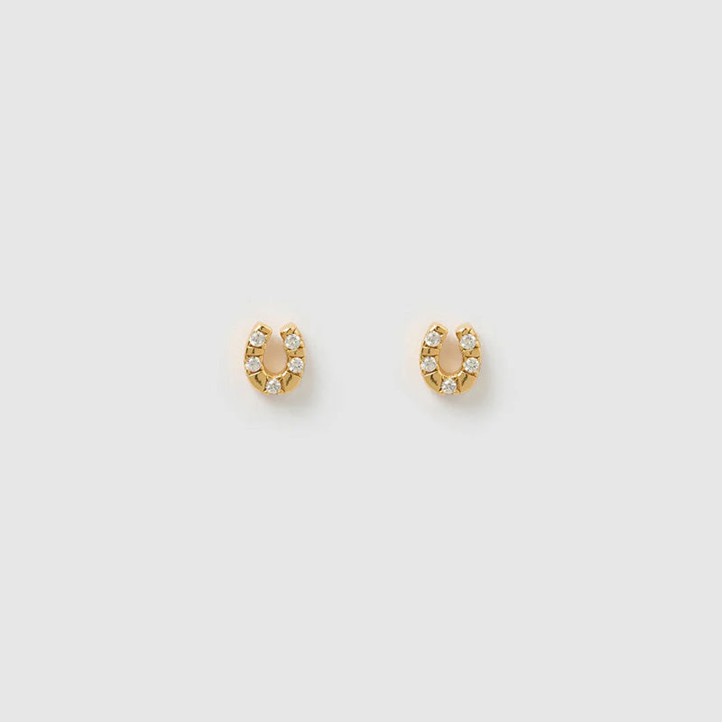 Lucky Horseshoe Gold Stud Earrings