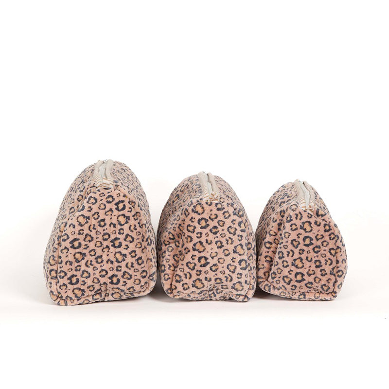 Velvet Pouches Set of 3 Leopard Blush