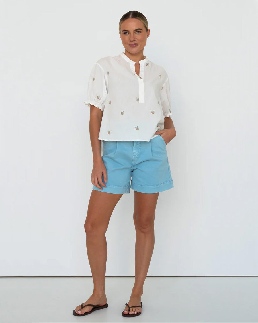 Mariana Shirt White + Pink Flowers