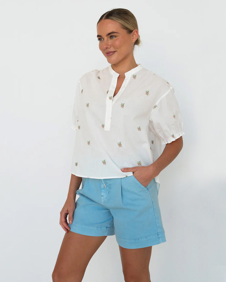 Mariana Shirt White + Pink Flowers