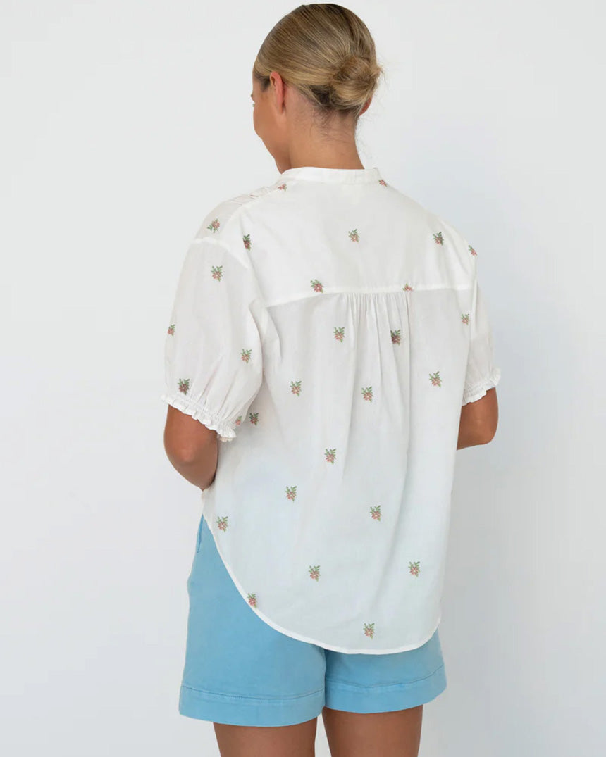 Mariana Shirt White + Pink Flowers