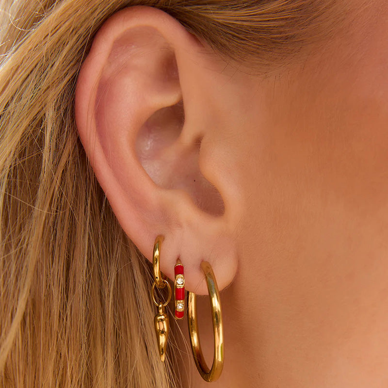 Papaya Enamel Huggie Earrings Cherry