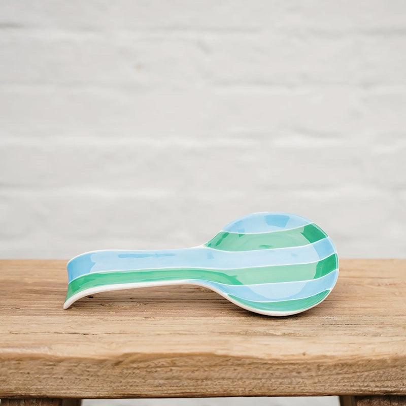 Spoon Rest Green and Cornflower Stripe