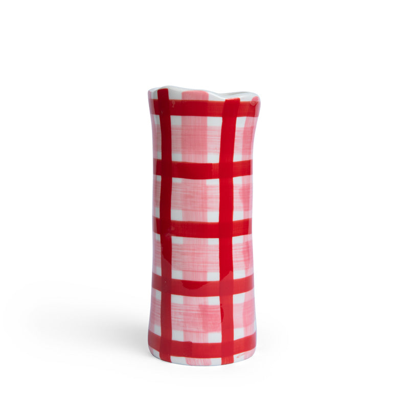 Pink and Red Gingham Small Vase