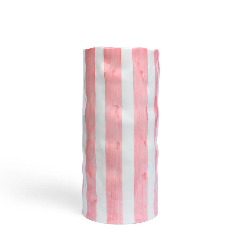 Pink and White Stripe Large Vase