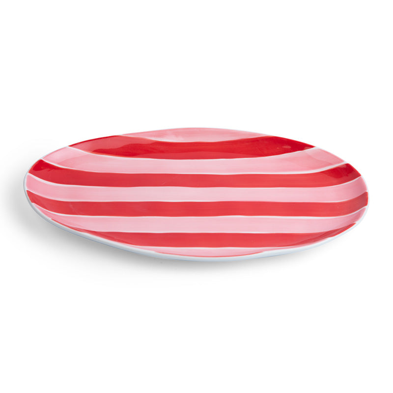 Small Oval Platter Pink and Red Stripe