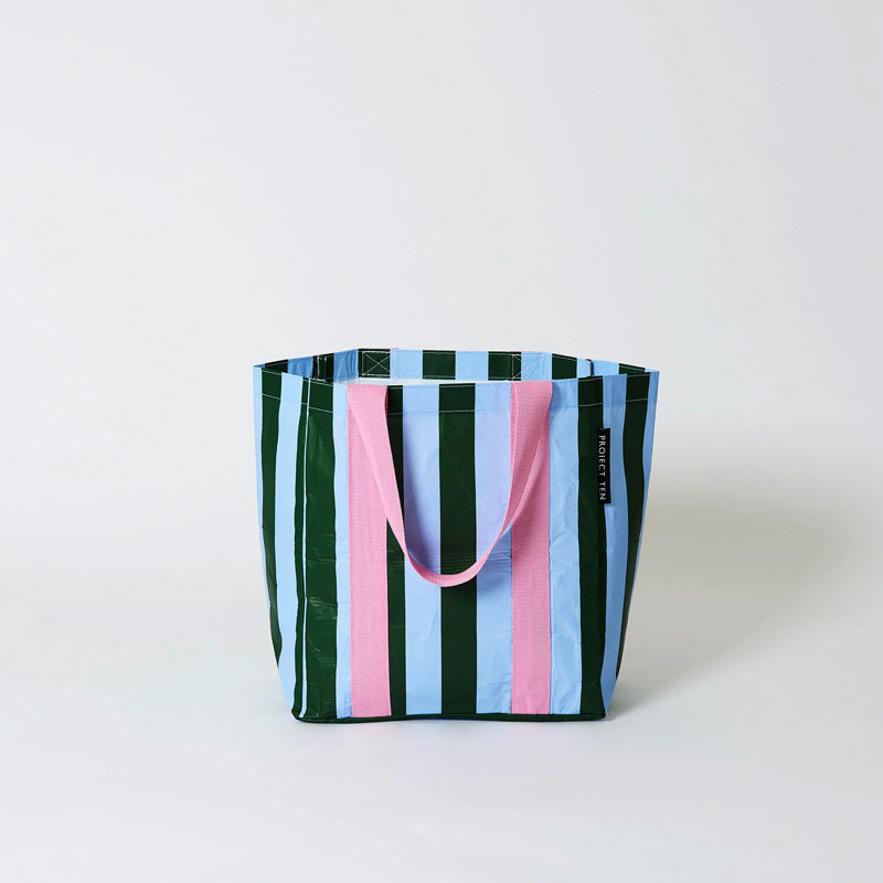 Shopper Tote Green Blue Stripe