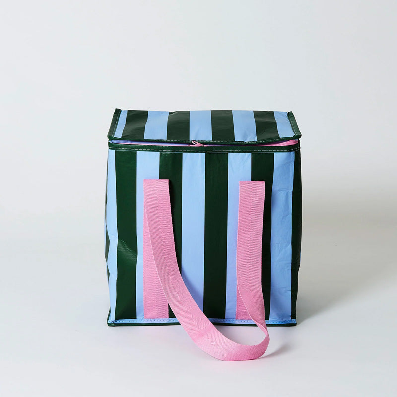 Insulated Tote Green Blue Stripe