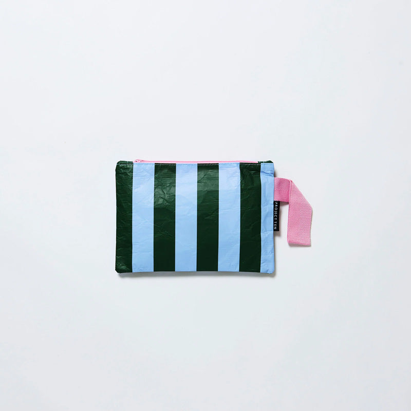 Mini Zip Pouch Green Blue Stripe