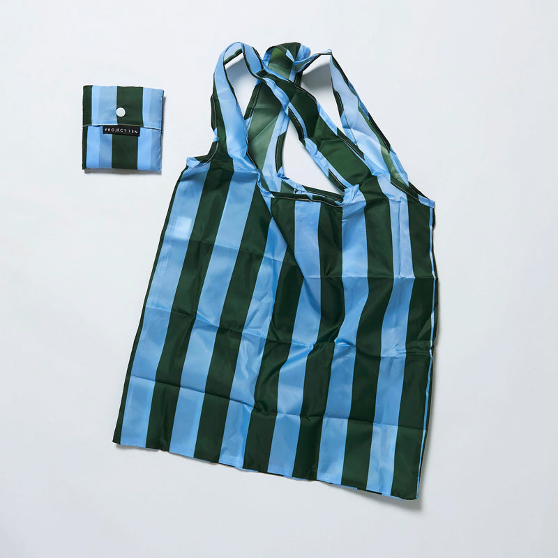 Pocket Shopper Green Blue Stripe