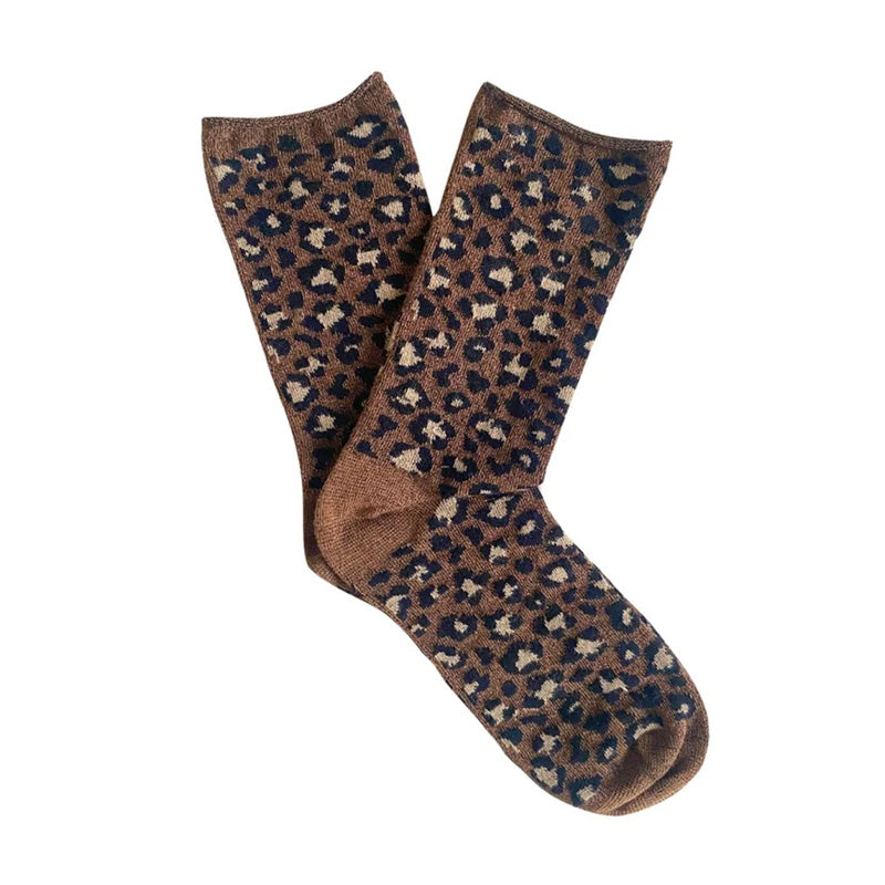 Glitter Lurex Socks Leopard Brown