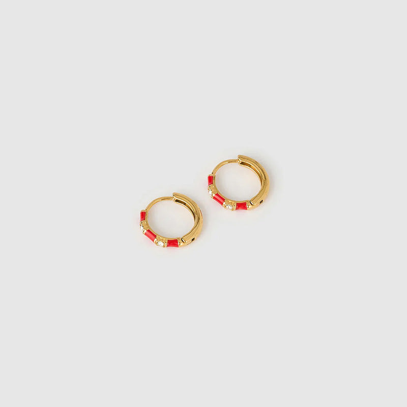 Papaya Enamel Huggie Earrings Cherry